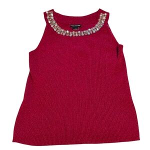 Lauren Michelle Red Sparkly Embellished Sleeveless Sweater Tank Top NWT